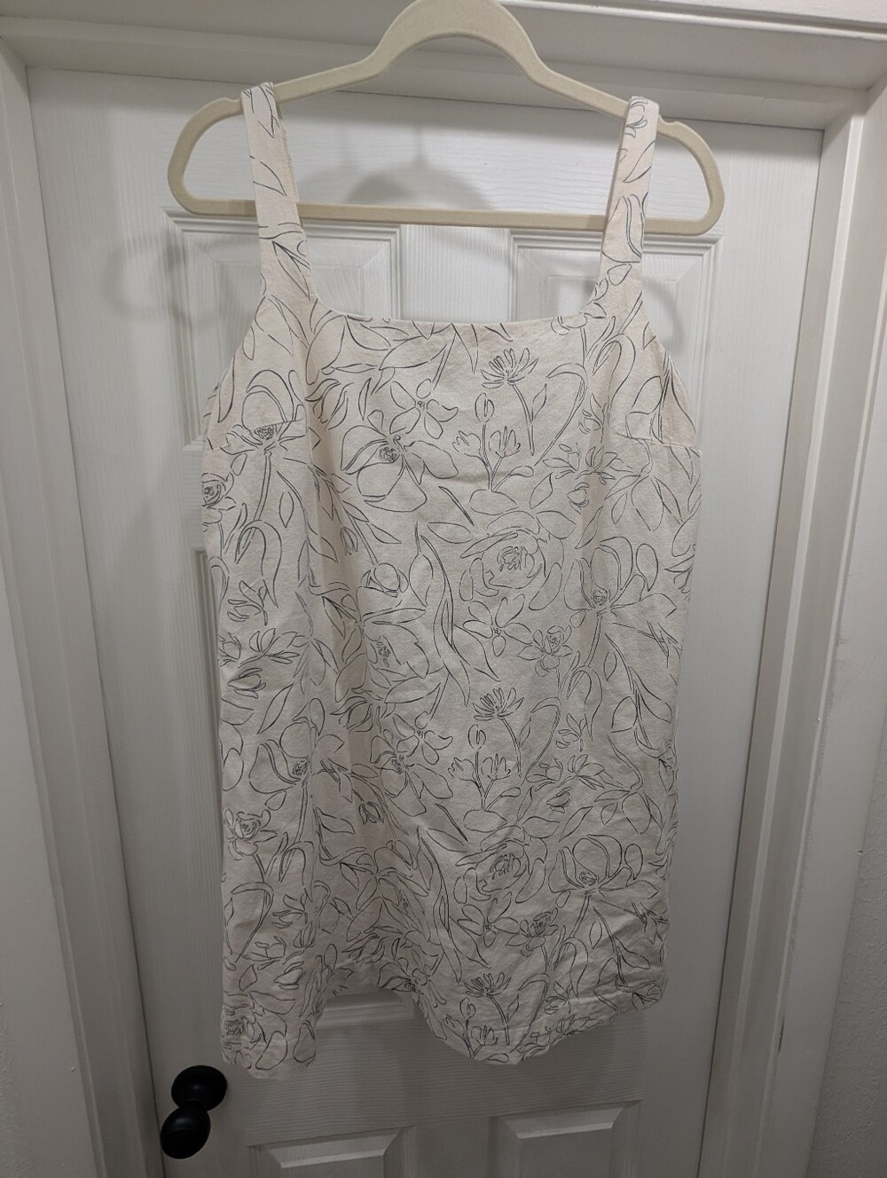 A New Day Cream Floral Tank Mini Dress Size M | Cotton Linen Blend